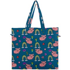 Flowers Pink Pig Piggy Seamless Canvas Travel Bag by Ravend