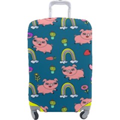 Flowers Pink Pig Piggy Seamless Luggage Cover (large) by Ravend