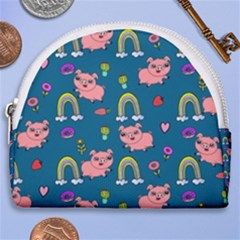 Flowers Pink Pig Piggy Seamless Horseshoe Style Canvas Pouch by Ravend