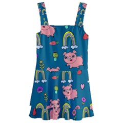 Flowers Pink Pig Piggy Seamless Kids  Layered Skirt Swimsuit by Ravend