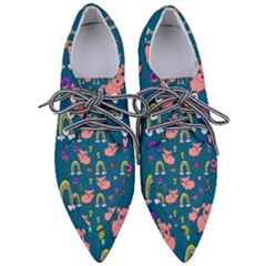 Flowers Pink Pig Piggy Seamless Pointed Oxford Shoes by Ravend