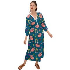 Flowers Pink Pig Piggy Seamless Grecian Style  Maxi Dress by Ravend