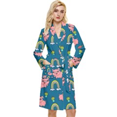 Flowers Pink Pig Piggy Seamless Long Sleeve Velvet Robe by Ravend