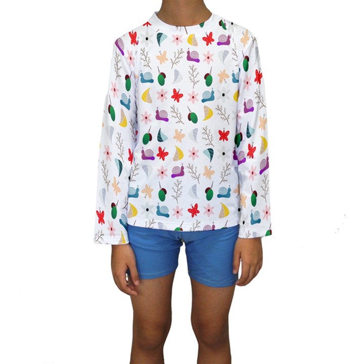 Snail Butterfly Pattern Seamless Kids  Long Sleeve Swimwear