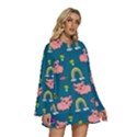 Flowers Pink Pig Piggy Seamless Round Neck Long Sleeve Bohemian Style Chiffon Mini Dress View3