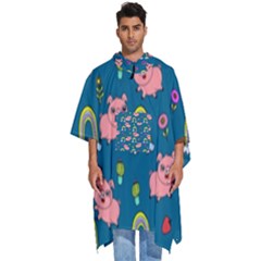 Flowers Pink Pig Piggy Seamless Men s Hooded Rain Ponchos by Ravend