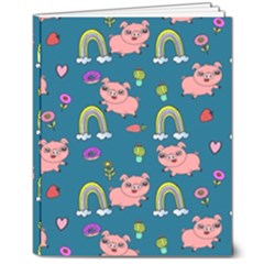 Flowers Pink Pig Piggy Seamless 8  X 10  Hardcover Notebook by Ravend