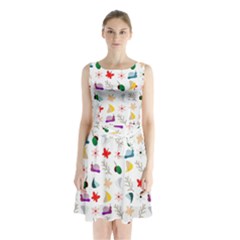 Snail Butterfly Pattern Seamless Sleeveless Waist Tie Chiffon Dress by Ravend