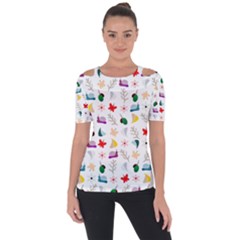 Snail Butterfly Pattern Seamless Shoulder Cut Out Short Sleeve Top by Ravend