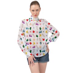 Snail Butterfly Pattern Seamless High Neck Long Sleeve Chiffon Top by Ravend