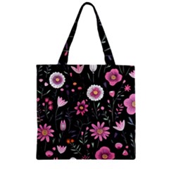 Flowers Pattern Zipper Grocery Tote Bag by Ravend