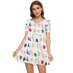 Snail Butterfly Pattern Seamless Tiered Short Sleeve Babydoll Dress by Ravend