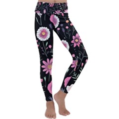 Flowers Pattern Kids  Lightweight Velour Classic Yoga Leggings