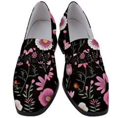 Flowers Pattern Women s Chunky Heel Loafers by Ravend