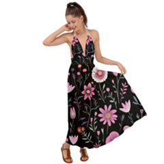 Flowers Pattern Backless Maxi Beach Dress by Ravend