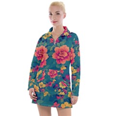 Floral Art Flowers Textile Women s Long Sleeve Casual Dress by Ravend