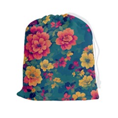 Floral Art Flowers Textile Drawstring Pouch (2xl) by Ravend