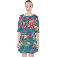 Floral Art Flowers Textile Quarter Sleeve Pocket Dress by Ravend