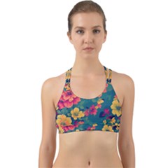 Floral Art Flowers Textile Back Web Sports Bra by Ravend