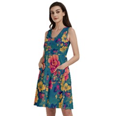 Floral Art Flowers Textile Sleeveless Dress With Pocket by Ravend