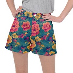 Floral Art Flowers Textile Women s Ripstop Shorts by Ravend