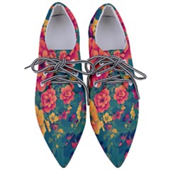 Floral Art Flowers Textile Pointed Oxford Shoes by Ravend