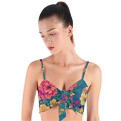 Floral Art Flowers Textile Woven Tie Front Bralet by Ravend