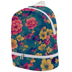 Floral Art Flowers Textile Zip Bottom Backpack