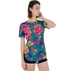 Floral Art Flowers Textile Perpetual Short Sleeve T-shirt by Ravend