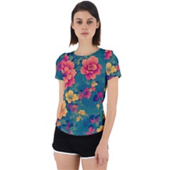 Floral Art Flowers Textile Back Cut Out Sport T-shirt by Ravend