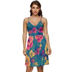 Floral Art Flowers Textile V-neck Pocket Summer Dress  by Ravend