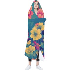 Floral Art Flowers Textile Wearable Blanket by Ravend