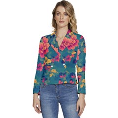 Floral Art Flowers Textile Women s Long Sleeve Revers Collar Cropped Jacket by Ravend