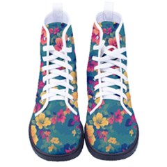 Floral Art Flowers Textile Men s High-top Canvas Sneakers by Ravend