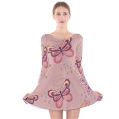 Butterfly Background Pattern Texture Long Sleeve Velvet Skater Dress