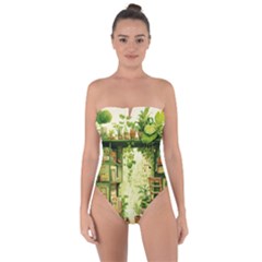 Building Potted Plants Tie Back One Piece Swimsuit by Ravend