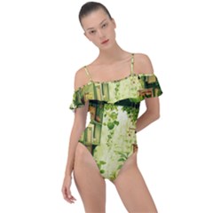 Building Potted Plants Frill Detail One Piece Swimsuit by Ravend