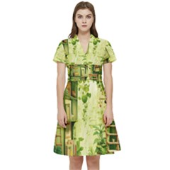 Building Potted Plants Short Sleeve Waist Detail Dress by Ravend