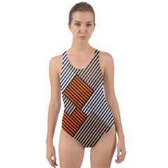 Abstract Pattern Line Art Design Decoration Cut-out Back One Piece Swimsuit by Ravend