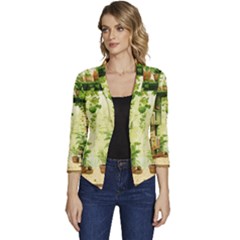 Building Potted Plants Women s Casual 3/4 Sleeve Spring Jacket by Ravend