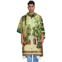 Building Potted Plants Men s Hooded Rain Ponchos by Ravend