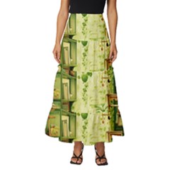 Building Potted Plants Tiered Ruffle Maxi Skirt by Ravend