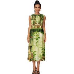 Building Potted Plants Sleeveless Round Neck Midi Dress by Ravend