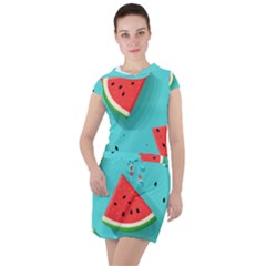 Watermelon Fruit Slice Drawstring Hooded Dress by Ravend