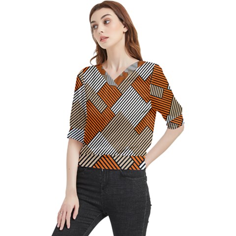 Abstract Pattern Line Art Design Decoration Quarter Sleeve Blouse by Ravend