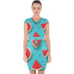 Watermelon Fruit Slice Capsleeve Drawstring Dress  by Ravend