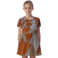 Abstract Pattern Line Art Design Decoration Kids  Short Sleeve Pinafore Style Dress by Ravend