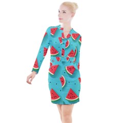 Watermelon Fruit Slice Button Long Sleeve Dress by Ravend