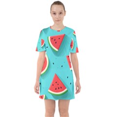 Watermelon Fruit Slice Sixties Short Sleeve Mini Dress by Ravend