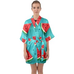 Watermelon Fruit Slice Half Sleeve Satin Kimono  by Ravend